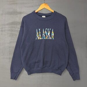 Vintage Alaska Cute Floral Retro 90s Crewneck Sweatshirt Blue Medium